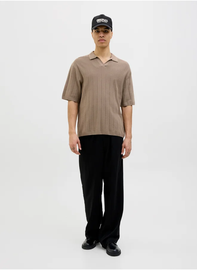 JACK & JONES Jack & Jones Striped Textured Short Sleeve Polo Shirt
