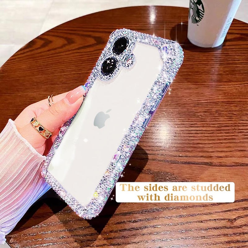 Cavdycidy Designer Compatible with iPhone 16 Plus Bling Clear Case for Women,Cute Glitter Phone Case with Sparkle Rhinestone Diamond Camera Protectionï¼ŒAirbag Anti-Fall Crystal Hard Cover for Girl - Image 4