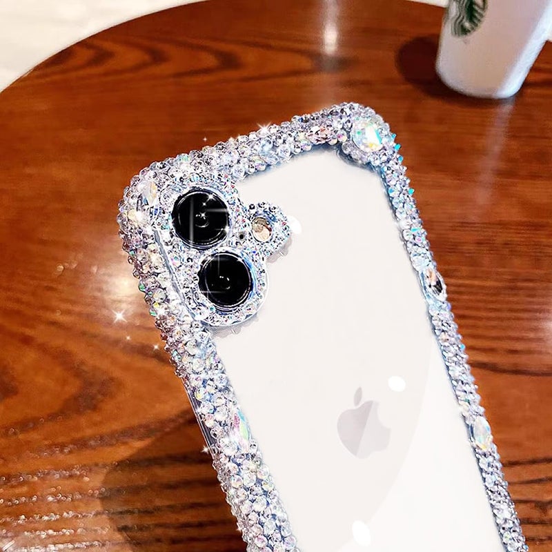 Cavdycidy Designer Compatible with iPhone 16 Plus Bling Clear Case for Women,Cute Glitter Phone Case with Sparkle Rhinestone Diamond Camera Protectionï¼ŒAirbag Anti-Fall Crystal Hard Cover for Girl - Image 5