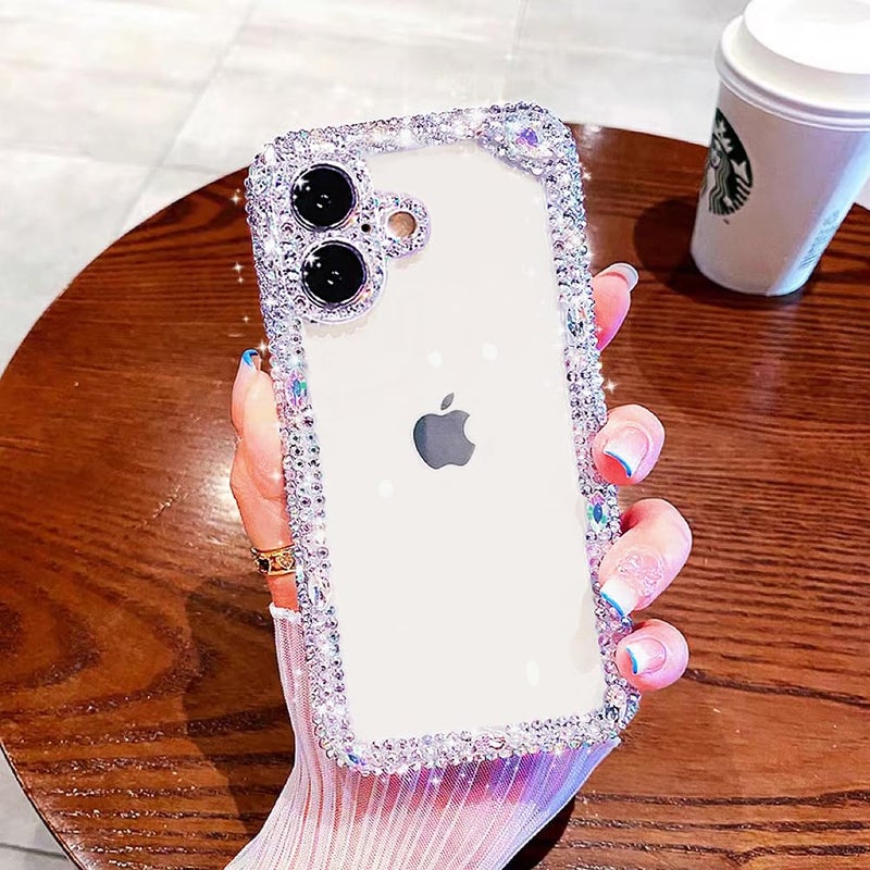 Cavdycidy Designer Compatible with iPhone 16 Plus Bling Clear Case for Women,Cute Glitter Phone Case with Sparkle Rhinestone Diamond Camera Protectionï¼ŒAirbag Anti-Fall Crystal Hard Cover for Girl - Image 2