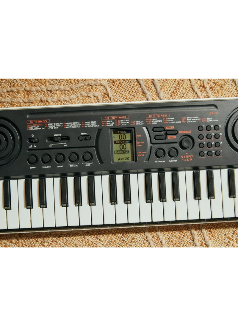CASIO - Casiotone SA-81 Mini Keyboard for Kids  - 100 Tones - 50 Rhythms - 44 KEYS - Black, With Power Adaptor - Image 1