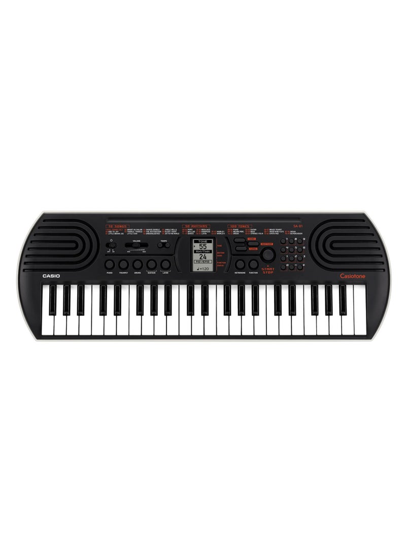 CASIO - Casiotone SA-81 Mini Keyboard for Kids  - 100 Tones - 50 Rhythms - 44 KEYS - Black, With Power Adaptor - Image 1