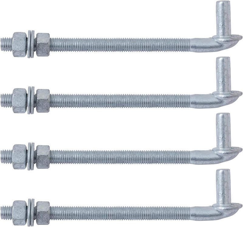 VIVIDA 10" J Bolt Gate Hinge 4 Pack, Chain Link Gate Bolt Hinge with 5/8" Male Pin, Galvanized Steel, Nuts & Washers Included - Image 1