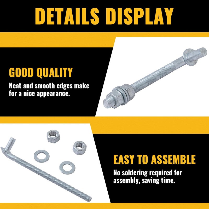 VIVIDA 10" J Bolt Gate Hinge 4 Pack, Chain Link Gate Bolt Hinge with 5/8" Male Pin, Galvanized Steel, Nuts & Washers Included - Image 5