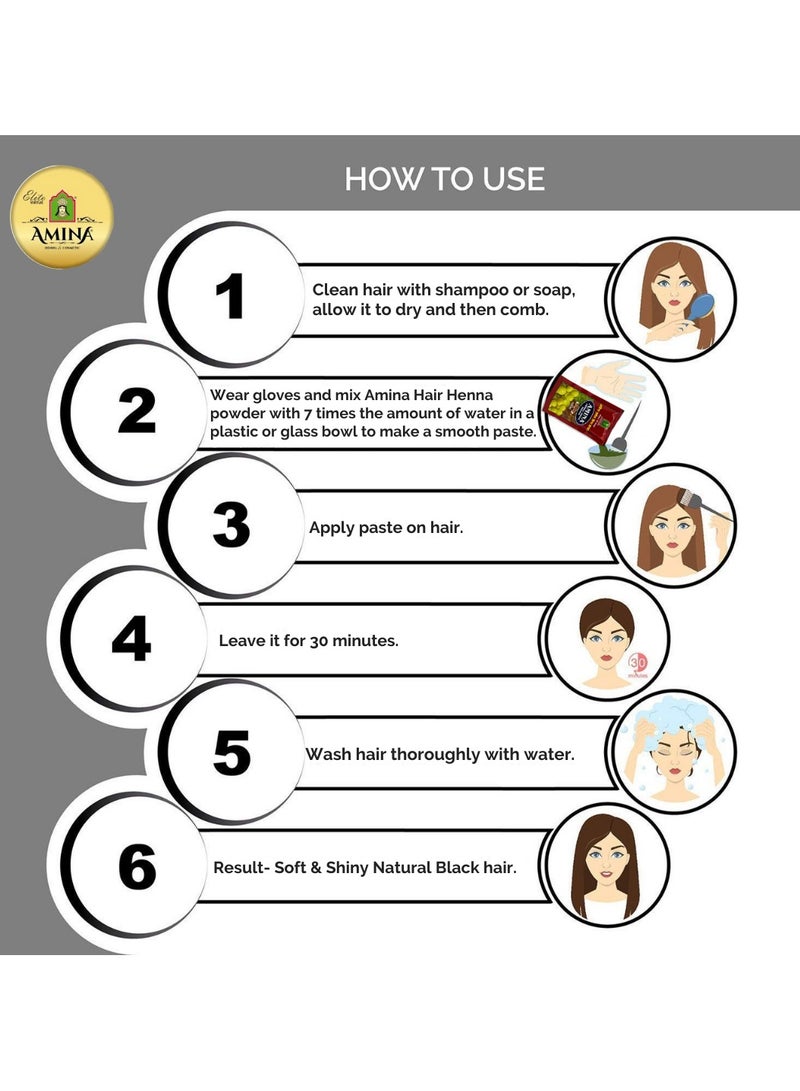 Amina Natural Brown Herbal Henna Powder For Hair Color, Natural Black Hair, Herbal Conditioning Hair Dye for Silky & Shiny Soft Hair Colour for Men & Women (150 Gms x Pack Of 3) - Image 4