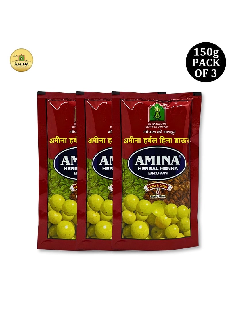 Amina Natural Brown Herbal Henna Powder For Hair Color, Natural Black Hair, Herbal Conditioning Hair Dye for Silky & Shiny Soft Hair Colour for Men & Women (150 Gms x Pack Of 3) - Image 2