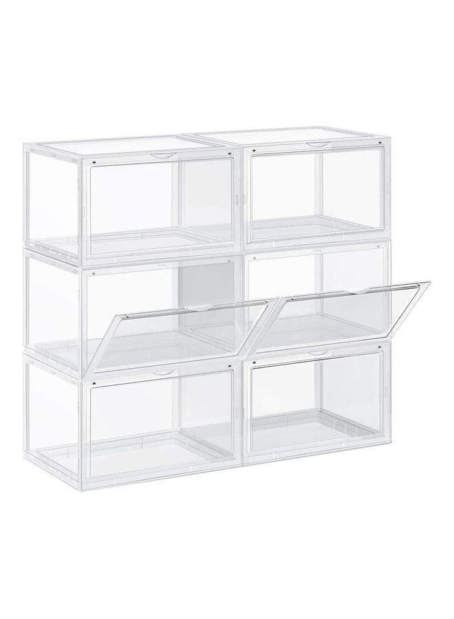 Large 6 Pack Shoe Storage Box, Clear Plastic Stackable Shoe Organizer for Closet, Space Saving Foldable Shoe Rack Sneaker Container Bin Holder - Image 1