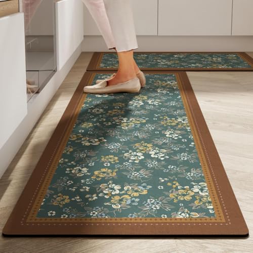 ShreeVoke Kitchen Mat for Floor (Set of 2) - Soft Cushioned Anti-Fatigue Runner Rug for Joint Pain Relief | Waterproof & Oil-Proof Washable Standing Mat | Non-Slip Backing for Kitchen & Laundry - Image 1