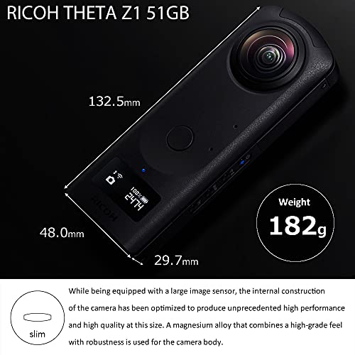 RICOH كاميرا RICOH THETA Z1 51GB سوداء 360°، مستشعرين CMOS بحجم 1.0 بوصة مضاء من الخلف، ذاكرة داخلية 51GB، صور بدقة 23MP، فيديو بدقة 4K مع تثبيت الصورة، HDR، نقل لاسلكي عالي السرعة - Image 3