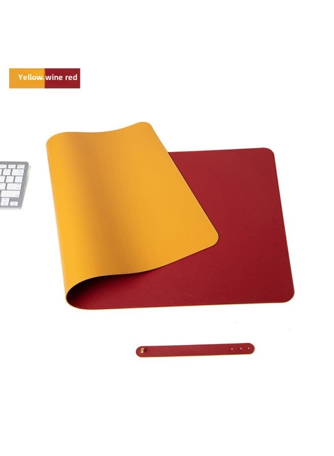Extra Large Computer Desk Mat Waterproof Leather Mouse Pad Logo Customizable Dining Table Placemat Digital Pattern-Color:90*45cm-Pattern:Double-sided = Yellow + Wine Red  - Image 1