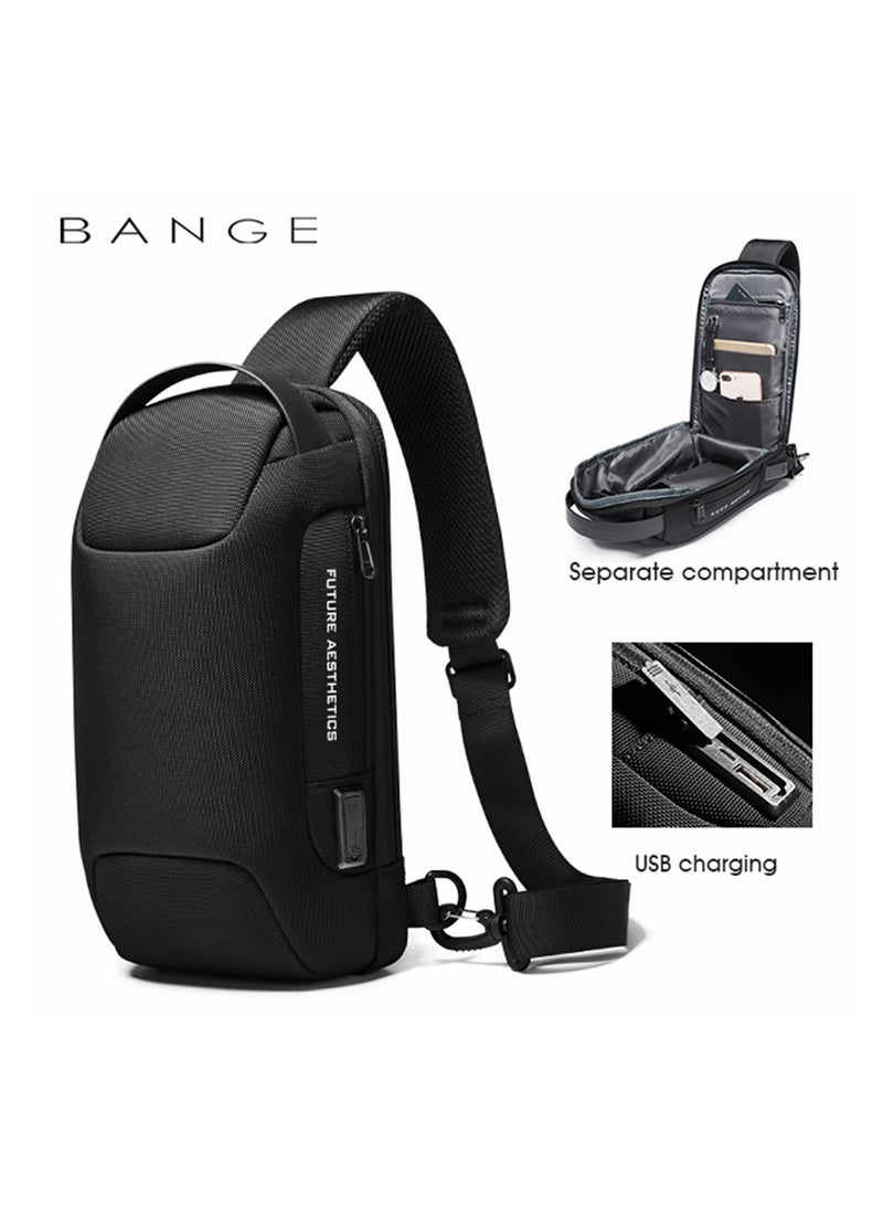 BANGE Multifunctional Waterproof Sling Bag with USB Charging BG 22085 Black