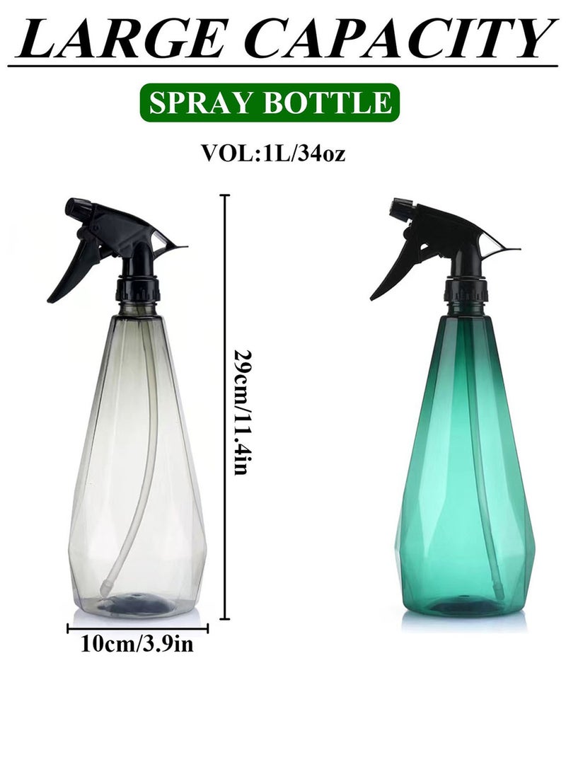 Qiccijoo Spray Bottles 2 Pack 1L/34oz Empty Plastic Spray Bottles for Cleaning,Hair,Solutions,Plants, Pets, Squirt Bottle Adjustable Fine Mist to Stream (Green & Grey) - Image 2