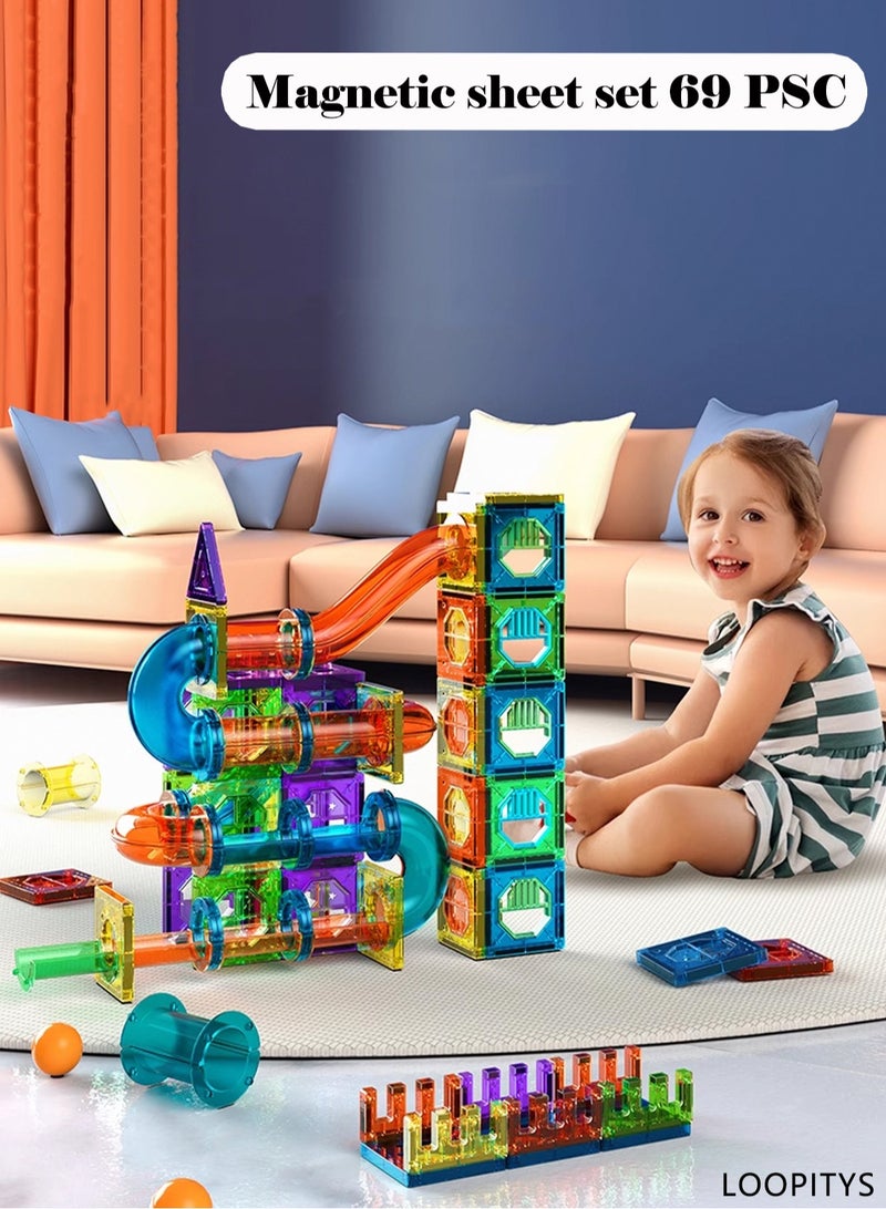 LOOPITYS Magnetic Building Blocks Toys Tiles 69PCS Magnetic construction set Educational Magnet Build Preschool Learning Development Boy&Girls Kids Colorful Playing Sorting Stacking Game 3D Puzzle DIY ﻿ - Image 1