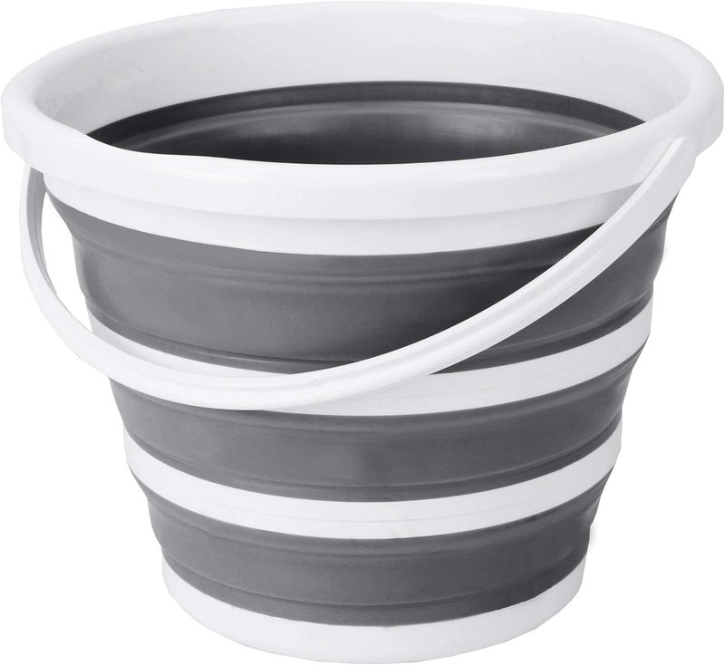 Arabest Collapsible Bucket, 10L Foldable Portable Cleaning Bucket with Handle, Plastic Bucket Space Saving for Outdoor Garden Camping Fishing Car Wash (Round-gray) - Image 1