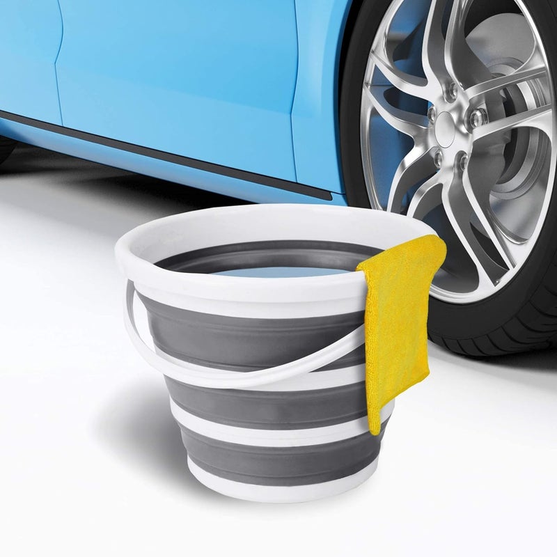 Arabest Collapsible Bucket, 10L Foldable Portable Cleaning Bucket with Handle, Plastic Bucket Space Saving for Outdoor Garden Camping Fishing Car Wash (Round-gray) - Image 3