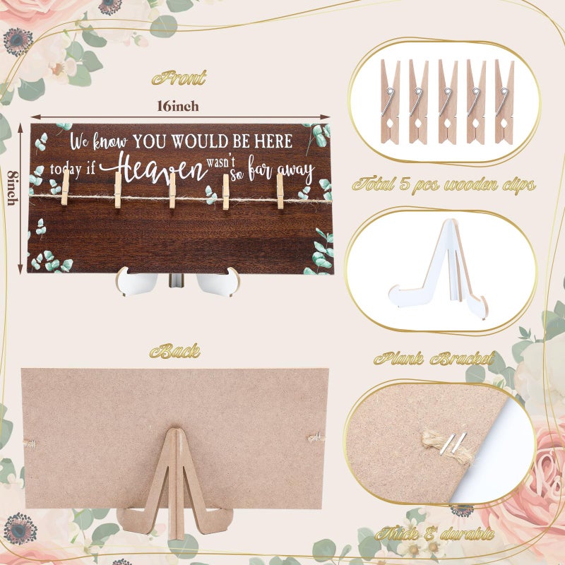 RattanView Wood Memory Table Sign 16 x 8 Inch in Loving Memory Wedding Sign with 5 Clips Wedding Decor for Ceremony and Reception Wooden Memorial Picture Board to Honor Souls(Eucalyptus 1) - Image 2