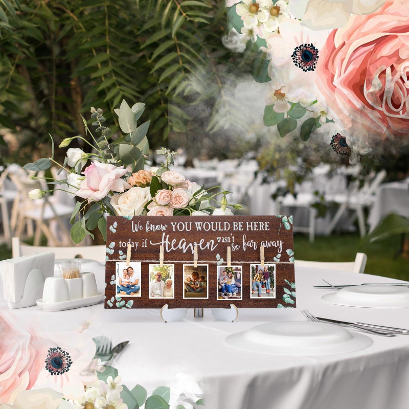 RattanView Wood Memory Table Sign 16 x 8 Inch in Loving Memory Wedding Sign with 5 Clips Wedding Decor for Ceremony and Reception Wooden Memorial Picture Board to Honor Souls(Eucalyptus 1) - Image 5