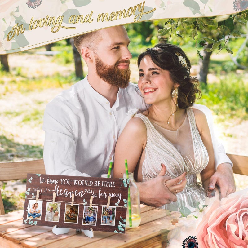 RattanView Wood Memory Table Sign 16 x 8 Inch in Loving Memory Wedding Sign with 5 Clips Wedding Decor for Ceremony and Reception Wooden Memorial Picture Board to Honor Souls(Eucalyptus 1) - Image 4