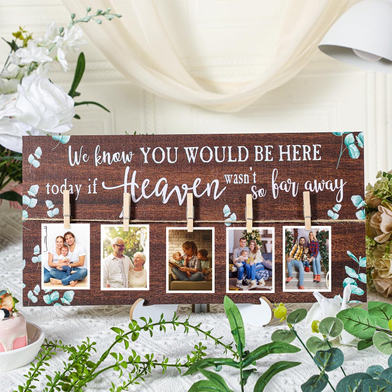 RattanView Wood Memory Table Sign 16 x 8 Inch in Loving Memory Wedding Sign with 5 Clips Wedding Decor for Ceremony and Reception Wooden Memorial Picture Board to Honor Souls(Eucalyptus 1) - Image 1