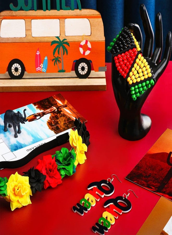 هانايف مجموعة هانايف المكونة من 3 قطع من المجوهرات الأفريقية الجامايكية للنساء: أقراط خشبية متدلية، أساور جامايكية، وعصابة رأس مطاطية. - Image 4