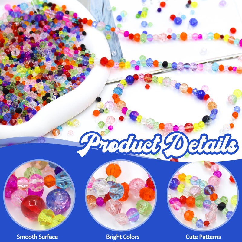 CXIIPOL 1300PCS Glass Beads for Jewelry Making Colorful Rainbow Craft Crystal Beads Assorted Colorful Loose Beads with Box for Making Necklaces, Earrings, Decorations, Clothing Accessories, Bracelets - Image 4