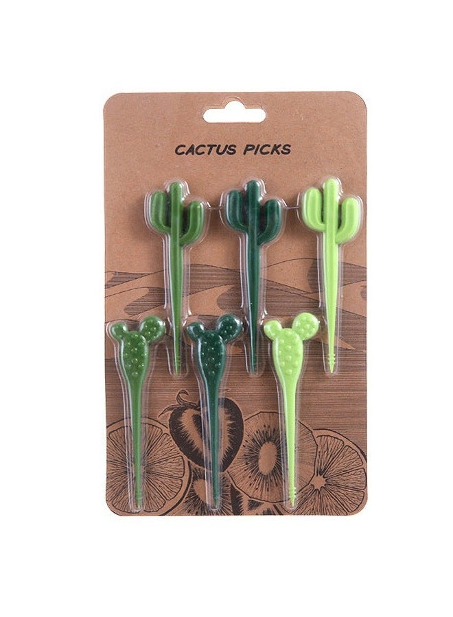 Home Use Cartoon Children's Fruit Fork Creative Animal Cute Plastic Fruit Stick Set Lunch Box Stick Suitable For Daily Use-Color:Cactus