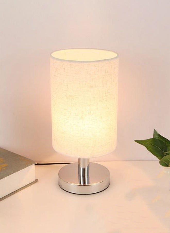 Home Box Fabric Table Lamp Desk Lamp Night Lamp USB Rechargeable Small Bedside Lamp Modern Vintage Style Table Lamp Solid Metal Base Home Bedroom Living Room Office Warm lightning Chrome 13x26cm - Image 2