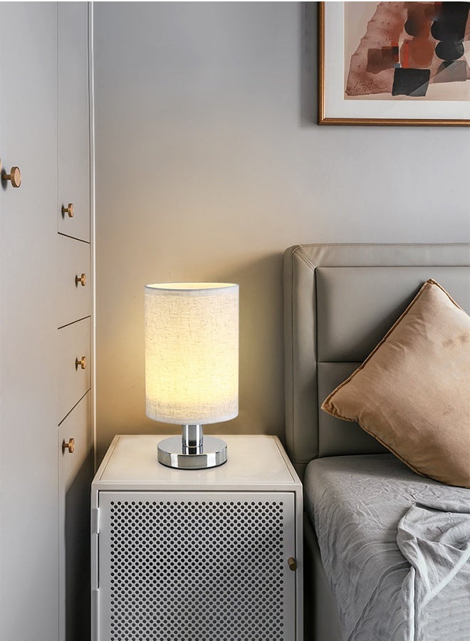 Home Box Fabric Table Lamp Desk Lamp Night Lamp USB Rechargeable Small Bedside Lamp Modern Vintage Style Table Lamp Solid Metal Base Home Bedroom Living Room Office Warm lightning Chrome 13x26cm - Image 5