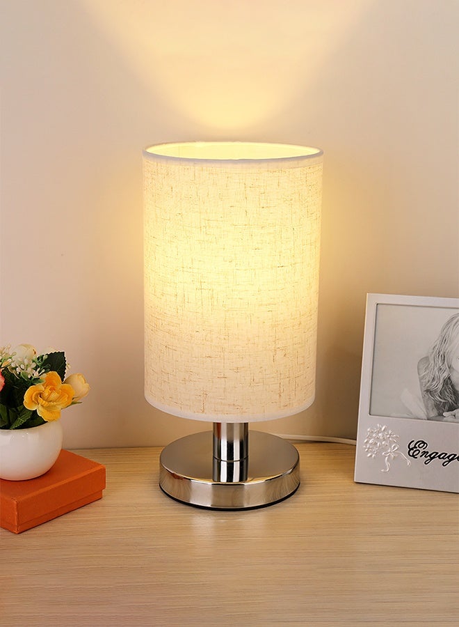 Home Box Fabric Table Lamp Desk Lamp Night Lamp USB Rechargeable Small Bedside Lamp Modern Vintage Style Table Lamp Solid Metal Base Home Bedroom Living Room Office Warm lightning Chrome 13x26cm - Image 1