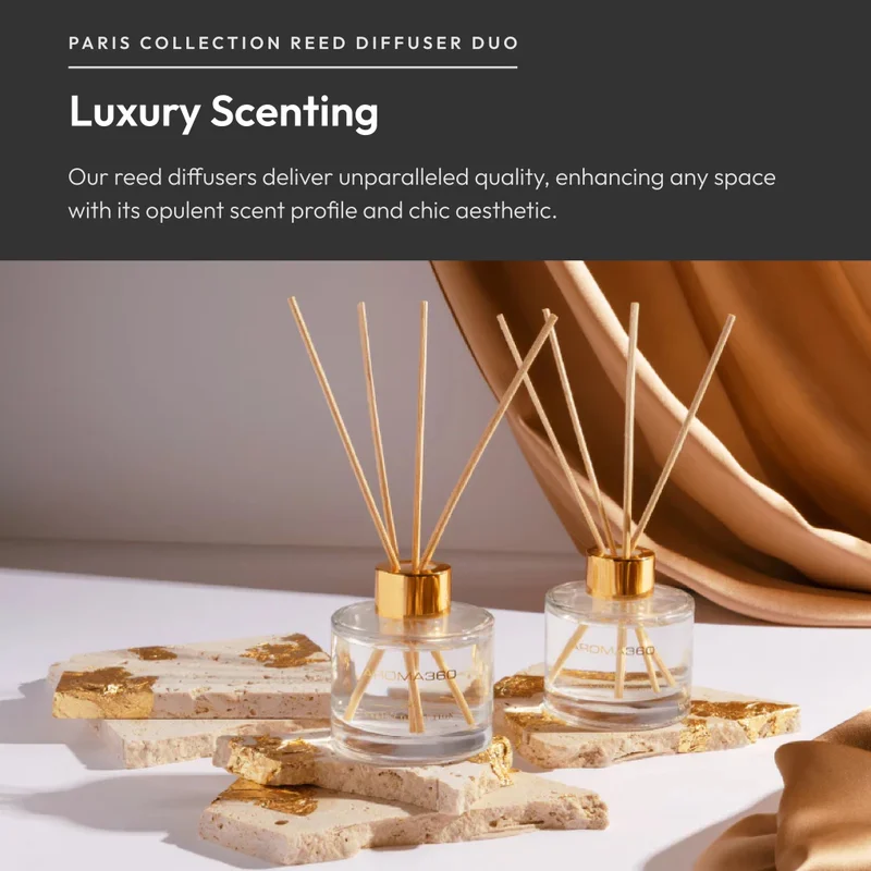 Aroma360  24K Magic - Paris Collection Reed Diffuser Duo - Luxury Aromatherapy Diffuser - Hints of Bergamot, Lemon and Lemongrass  - Essential Oil Diffusers  | Best Price UAE