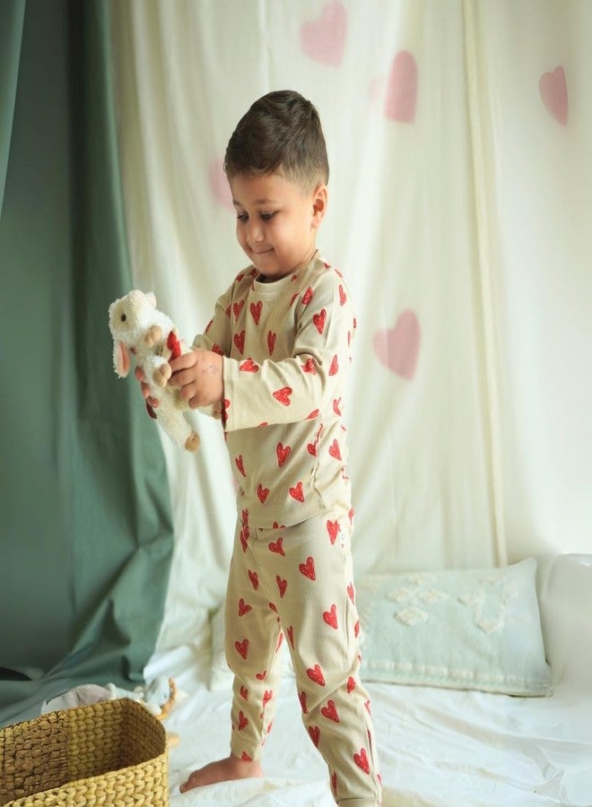 cocoon care طقم بيجاما بأكمام طويلة مطبوع من القطن والخيزران من كوكوون كير للأطفال | طقم بيجاما للأطفال | طقم بيجاما تي شيرت للأطفال | من سنتين إلى ثلاث سنوات | بيج - Image 5