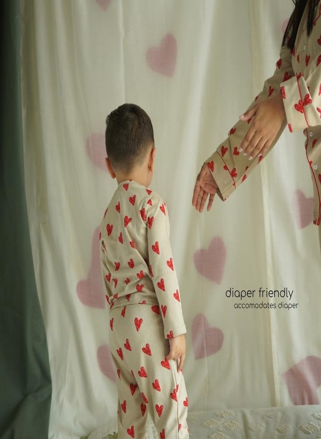 cocoon care طقم بيجاما بأكمام طويلة مطبوع من القطن والخيزران من كوكوون كير للأطفال | طقم بيجاما للأطفال | طقم بيجاما تي شيرت للأطفال | من سنتين إلى ثلاث سنوات | بيج - Image 3
