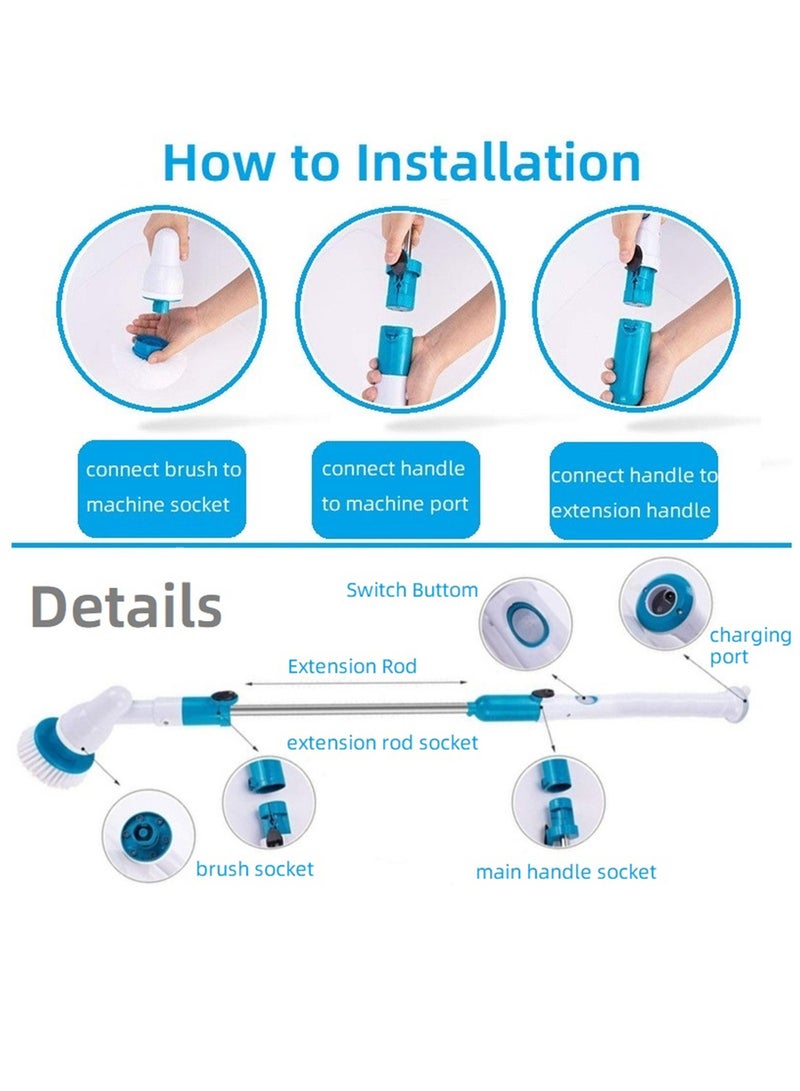 Electric Spin Scrubber Cordless Chargeable Bathroom Cleaner with Extension Handle Adaptive Brush for Tub Tile Floor Wall - Image 3