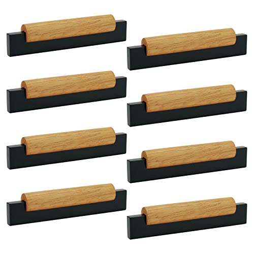 Mcredy Cabinet Handles 8 Pcs Black Wooden T Bar Drawer Pulls for Closet Wardrobe Kitchen Drawer Dresser Hardware, 3.78" Hole Distance - Image 1