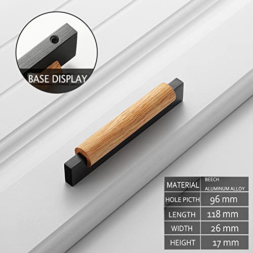 Mcredy Cabinet Handles 8 Pcs Black Wooden T Bar Drawer Pulls for Closet Wardrobe Kitchen Drawer Dresser Hardware, 3.78" Hole Distance - Image 2