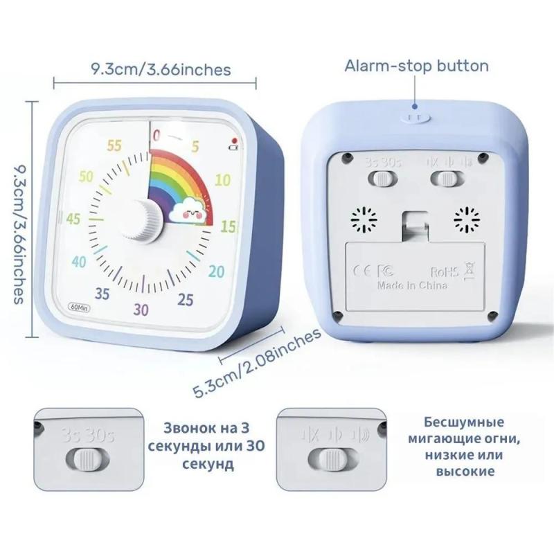 Visual Timer 10 * 10 * 6.5 Cm Silent Technology Mechanical Timer - Visual Countdown Enhances Focus Countdown Timer for Home Study, Office Workspace, Students - Image 4