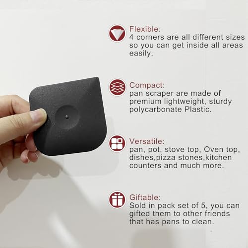 Herda Plastic Pan Dish Pot Food Kitchen Scraper Tool Set, 3 pcs Nylon Plastic Cast Iron Skillet Cleaner Scrubber Scrapper, Kitchen Scraper Non-Scratch (Black) - Image 5