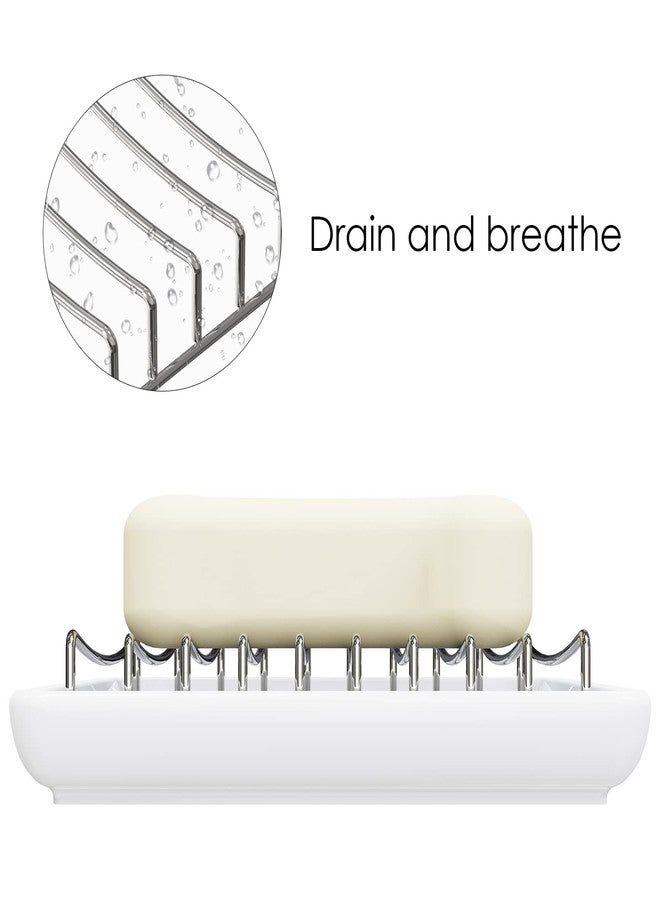 Linkidea Double Layer Ceramic Soap Dish, Stainless Steel Self Draining Soap Tray Holder, Soap Sponge Box for Bathroom Shower - Image 2