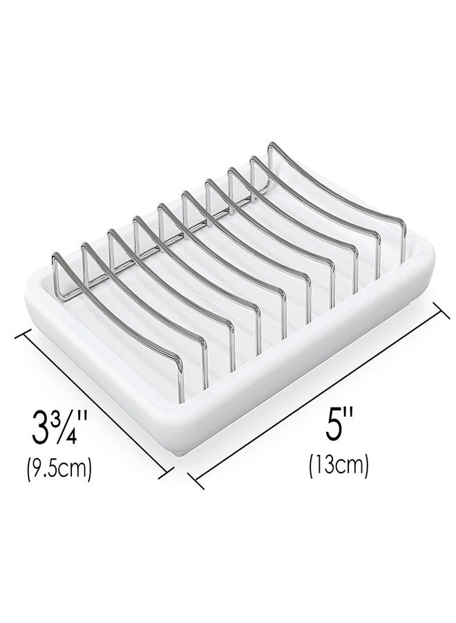 Linkidea Double Layer Ceramic Soap Dish, Stainless Steel Self Draining Soap Tray Holder, Soap Sponge Box for Bathroom Shower - Image 4