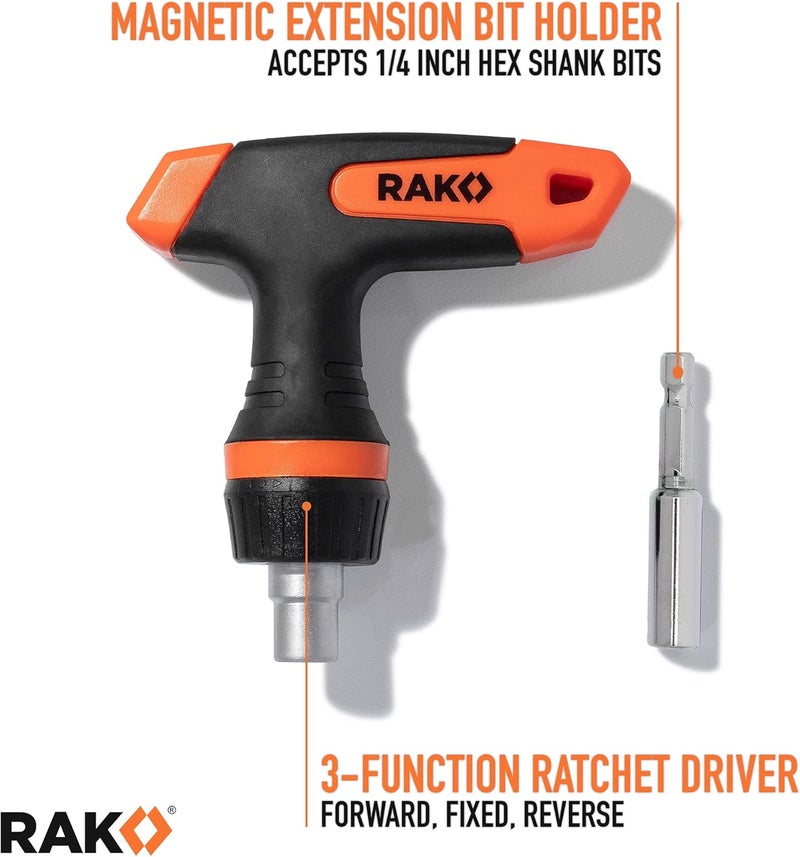 RAK Universal Socket Tool - Birthday Gifts for Men - Set of 15, 1/4-to-3/4-inch Wrench Grip, T-Handle Ratchet Driver, 10 Screwdriver Bits - Gifts for men, Husband, Handyman - Image 5
