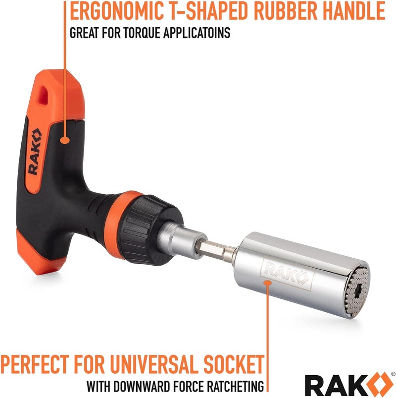 RAK Universal Socket Tool - Birthday Gifts for Men - Set of 15, 1/4-to-3/4-inch Wrench Grip, T-Handle Ratchet Driver, 10 Screwdriver Bits - Gifts for men, Husband, Handyman - Image 4