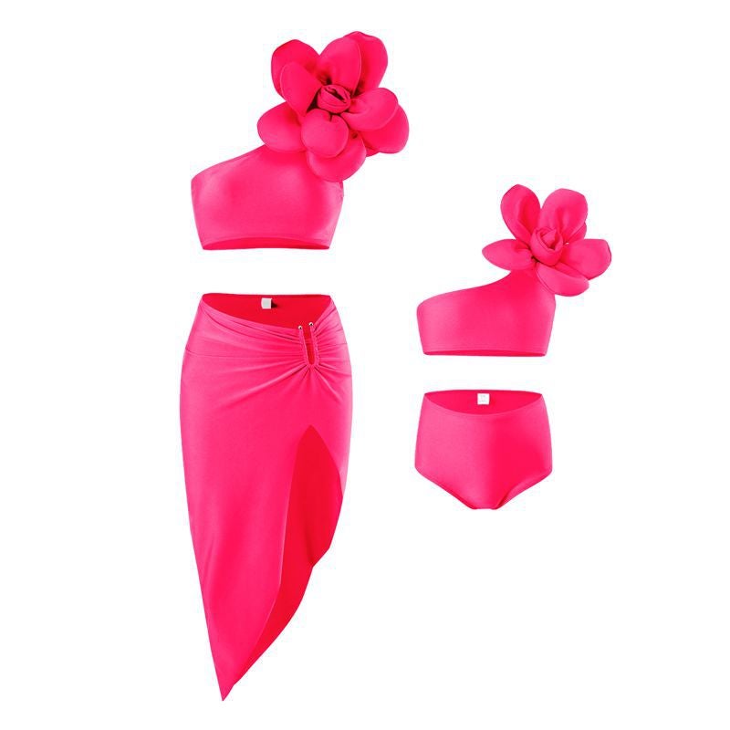 New Bikini Three-Piece Skirt-Style Parent-Child Swimsuit Women'S Bikini Three-Dimensional Thick Large Flower - Image 5