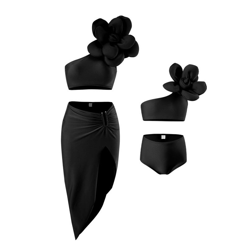 New Bikini Three-Piece Skirt-Style Parent-Child Swimsuit Women'S Bikini Three-Dimensional Thick Large Flower - Image 4