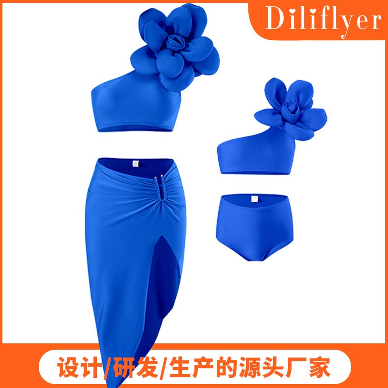 New Bikini Three-Piece Skirt-Style Parent-Child Swimsuit Women'S Bikini Three-Dimensional Thick Large Flower - Image 3