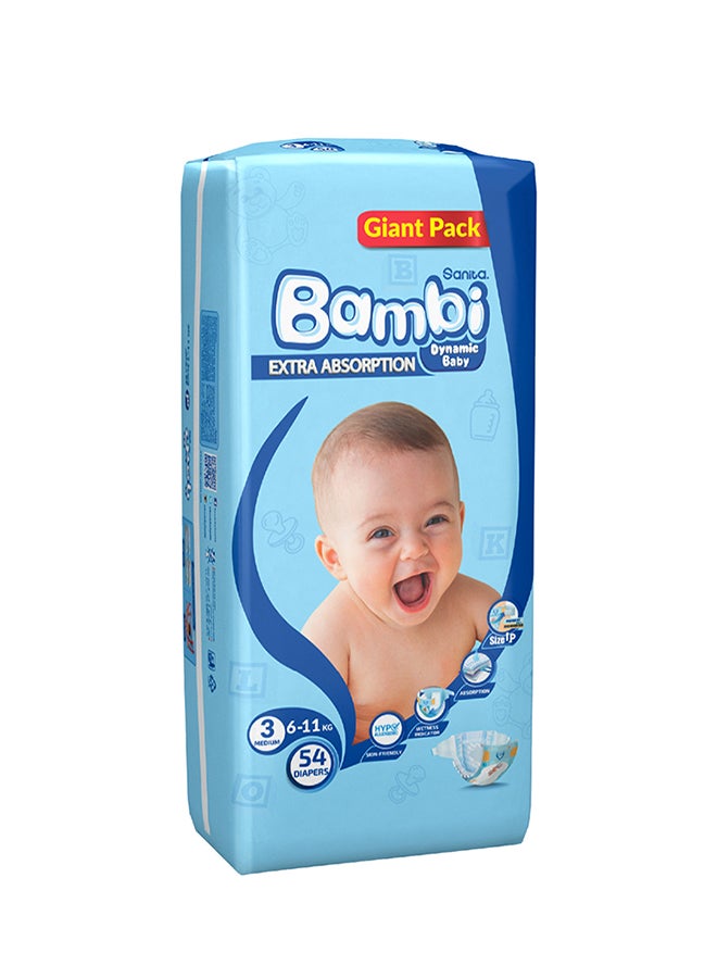 Sanita Bambi Baby Diapers Giant Pack Size 3, Medium, 6-11 KG, 54 Count - Image 3