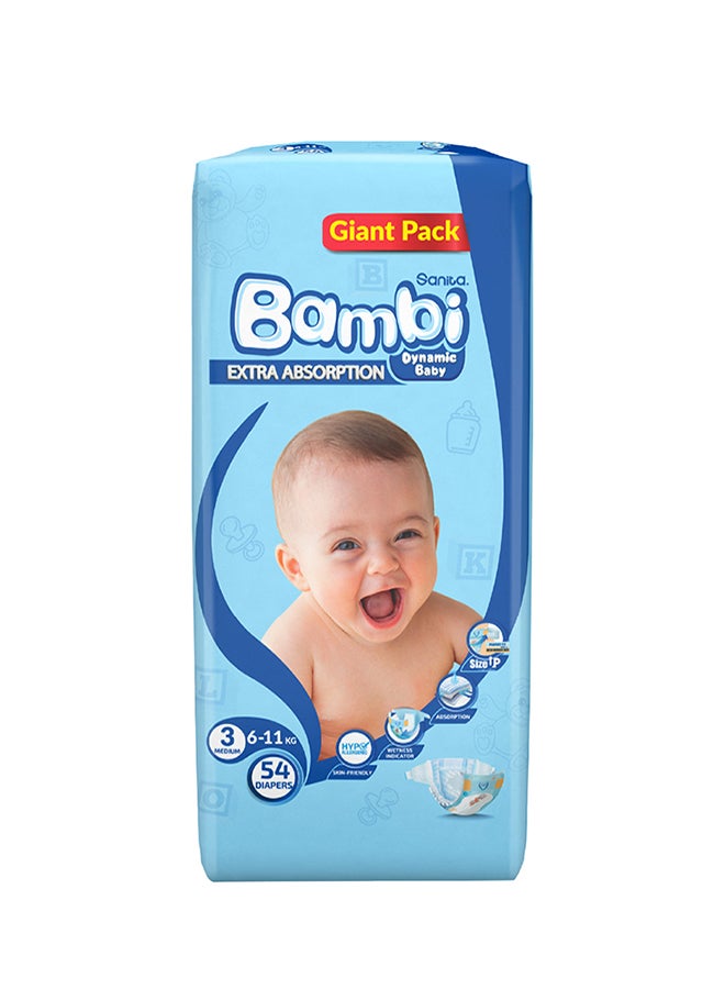 Sanita Bambi Baby Diapers Giant Pack Size 3, Medium, 6-11 KG, 54 Count - Image 2