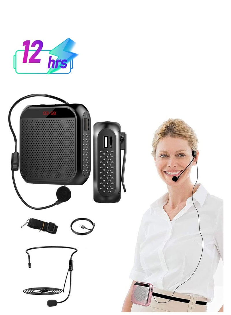 Voice Amplifier with Wired Microphone Headset Portable Rechargeable PA System Speaker Personal Microphone Speech Amplifier Loudspeaker for Teachers Tour Guides/Coaches Metting/Yoga/Fitness (Black) - Image 1