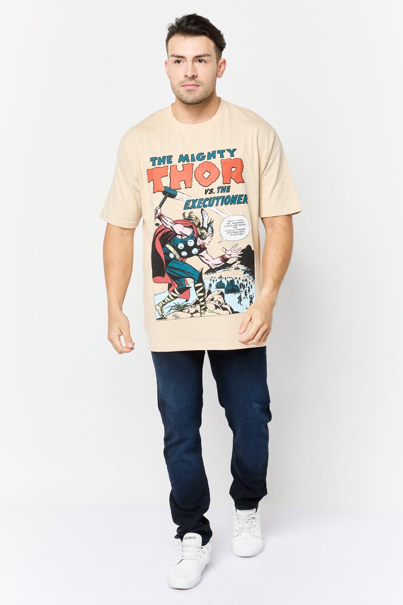 MARVEL Men Crew Neck Short Sleeve Graphic Print T-Shirt, Beige - Image 4