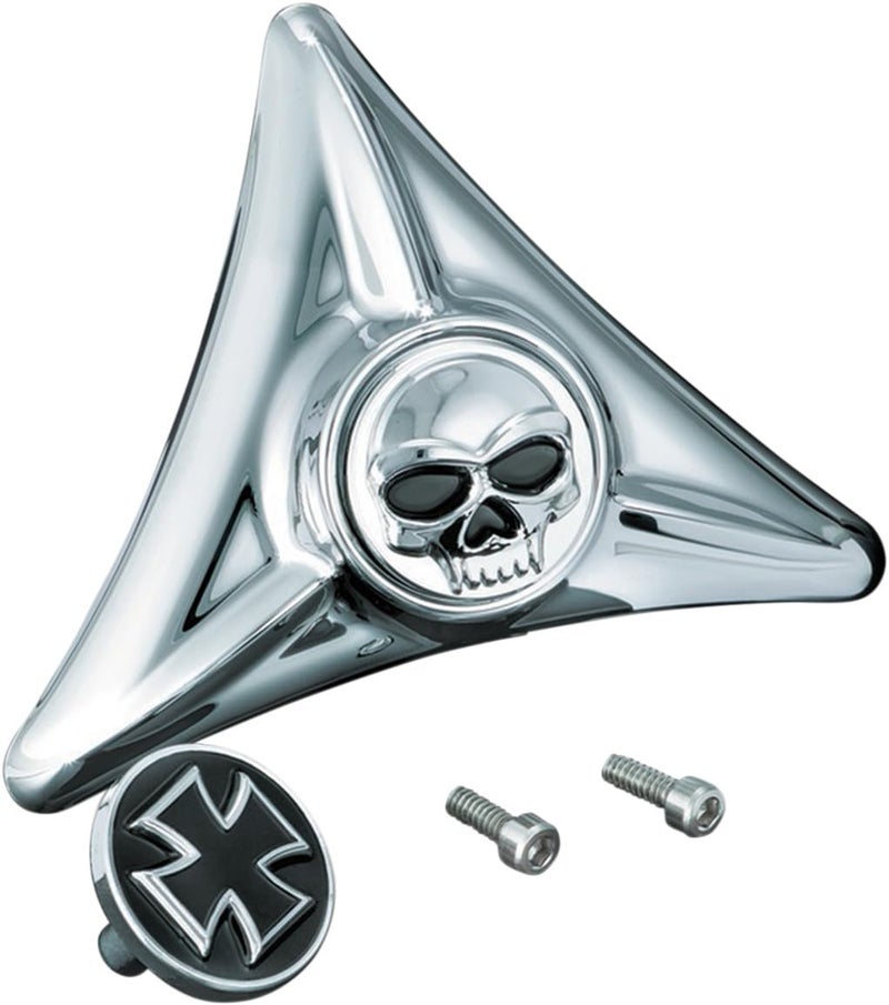 Kuryakyn 3158 Motorcycle Accent Accessory: 3 Bolt Fender Mounted License Plate Hole Cover with Zombie Skull and Maltese Cross Emblems for Harley-Davidson Motorcycles, Chrome - Image 4