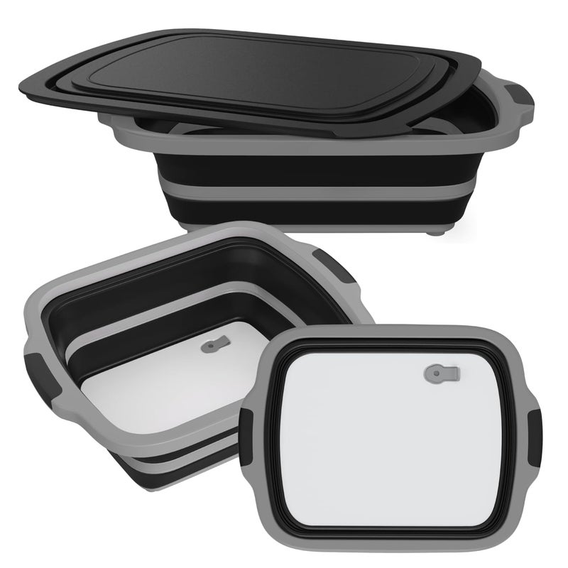 COSPARX 2-Pack Collapsible BBQ Prep Tub - Marinate, Drain & Prep - Large Food-Safe Container with Built-In Cutting Board & Strainer - Perfect for Grilling, Smoking & Outdoor Cooking - Image 1